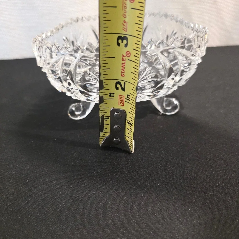 Vintage American Brilliant Cut Glass Heart Shaped Bowl Footed Candy Trinket Dish